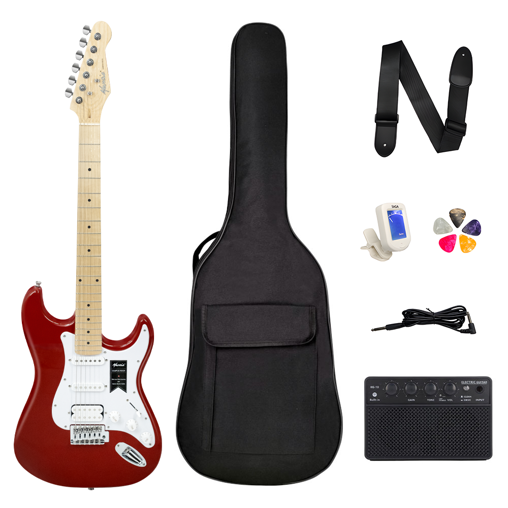 Mantic MST100-HRE Aksesuarlı ve Amfili Kırmızı Elektro Gitar Paketi